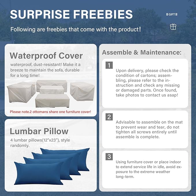 7 PCS Patio Furniture Set Outdoor Patio Furniture with Propane Fire Pit Table Outdoor Couch Patio Chairs Outdoor Conversation Set with Non-Slip Cushions Waterproof Covers, Navy Blue