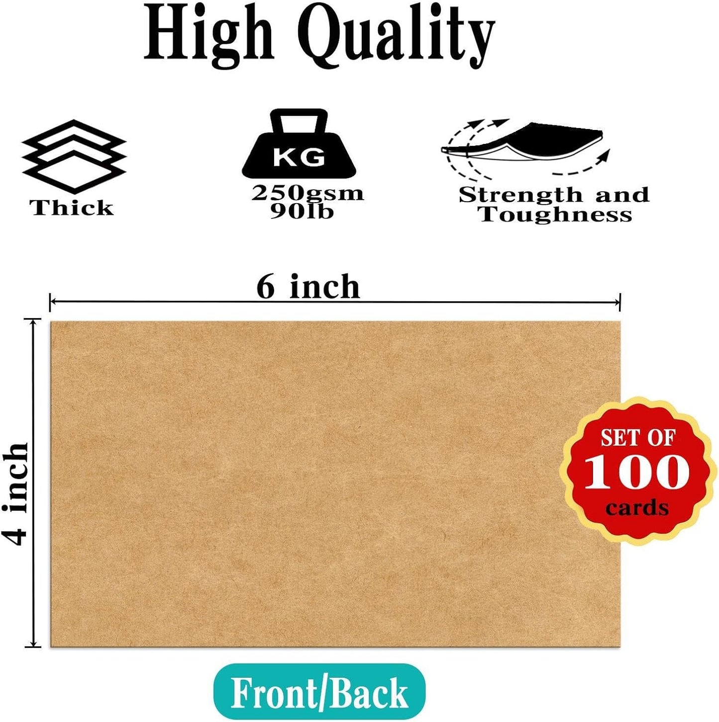 100 Pack 4x6 Kraft Blank Cardstock Paper - Card Stock for Printer Postcards, Photo Paper Invitations, Greeting, Notes, Thank You, Index Cards - Plain for Writing, Stamping, Printing, Art, DIY Making