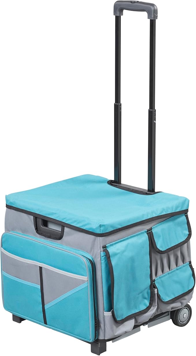 Mobile Utility Cart with Storage Organizer Bag, Rolling Cart, Turquoise/Grey