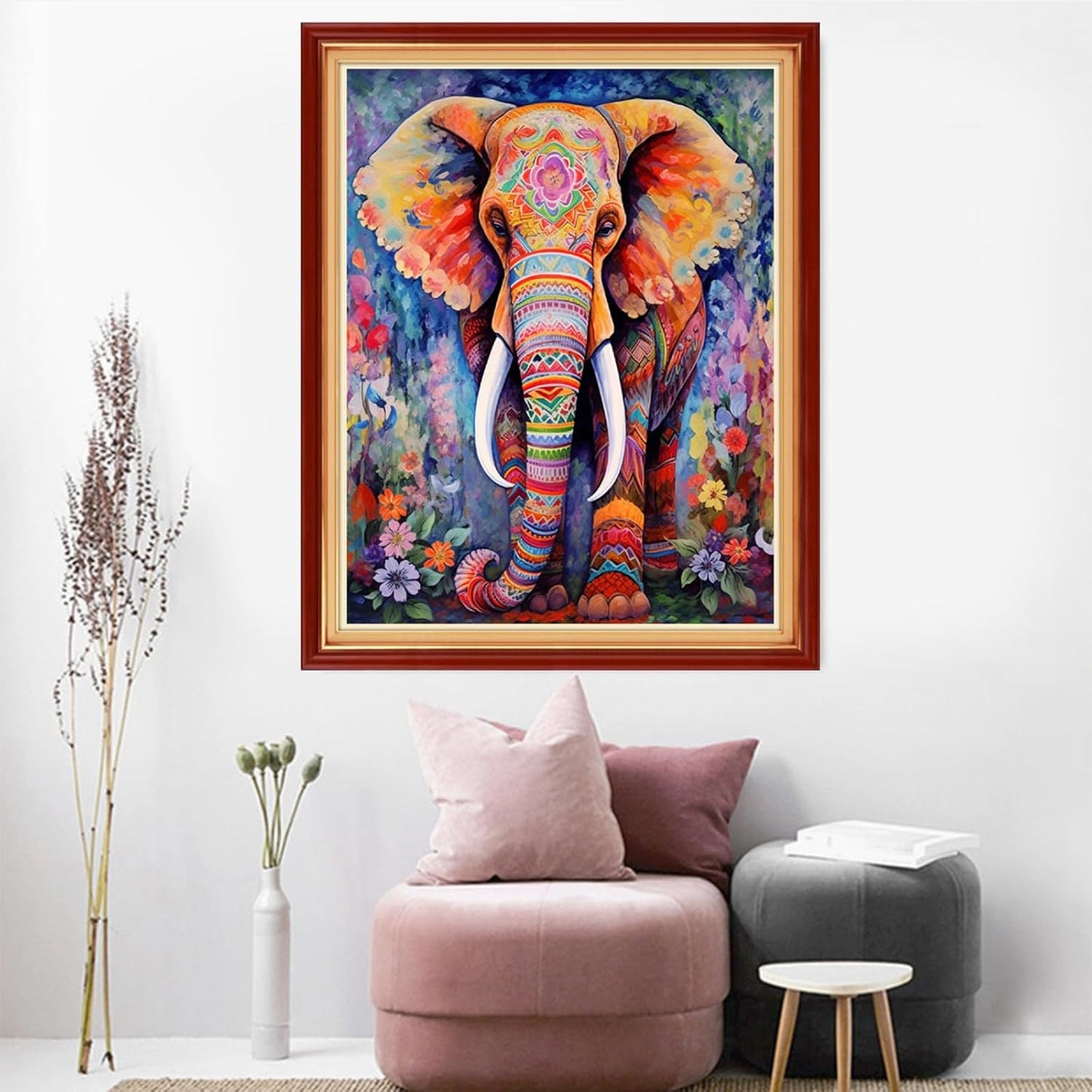 Dooxvey Cross Stitch Kit for Adults Beginners - Stamped Needlepoint Embroidery Kit, 11CT Pattern, Colorful Elephant, 16x20 Inch