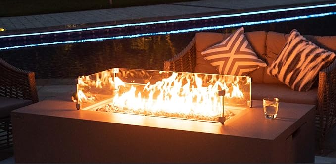 AMS Fireplace | Rectangular Fire Pit Glass Wind Guard for Sedona Fire Pit (Dark Gray) | Shielded from Patio Heater Flames | Tempered Glass with Polished Edges for Safety | Fire Table Glass Shield