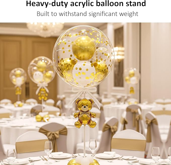 Reusable Acrylic Balloon Stand Kit – Heavy Duty Tabletop Display with Sticks and Base, Ballon Stands for Centerpieces, Centerpiece Table Decorations for Parties (12 Pack 16 inch)