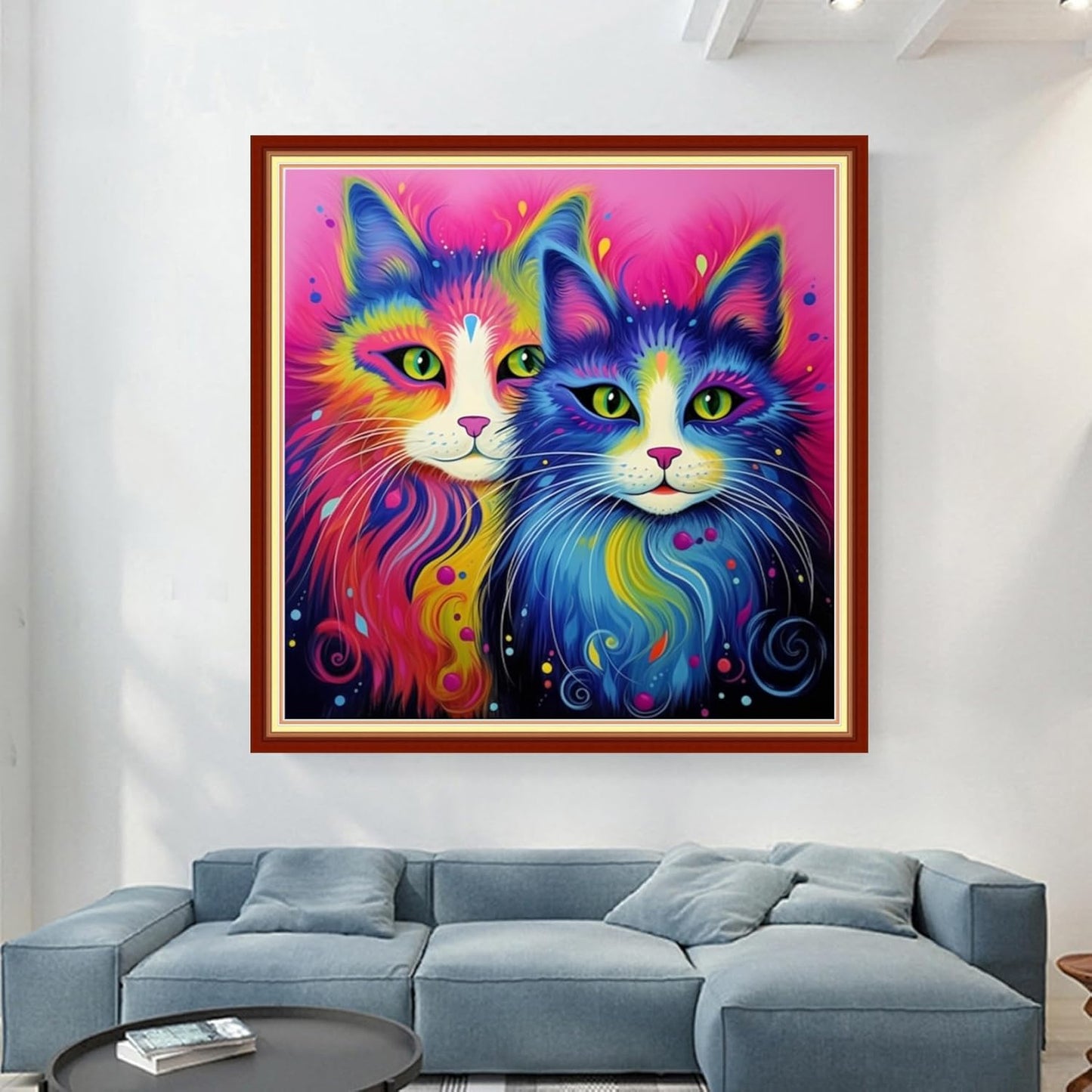 Magxvouy Cross Stitch Kits Stamped Full Range of Embroidery Kits,Cross Stitch Patterns Needlework Kits for Beginners 11CT Printed Kits&Colorful Cat 18x18 inch