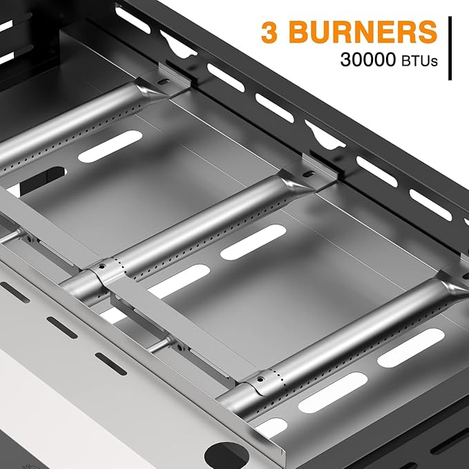 3 Burner BBQ Flat Top Grill, 25.6 Inch Stainless Steel Portable Detachable Gas Griddle, 30,000 BTU Propane Griddle for Camping