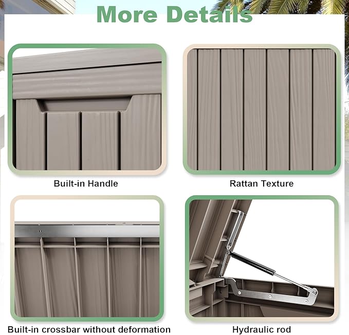 DRATO 80 Gallon Large Deck Box, Outdoor Storage Box for Patio Furniture, Patio Cushions, Gardening Tools, Pool Supplies 480lbs Weight Capacity,Waterproof Resin Storage Boxes（Gray，80 Gallon）