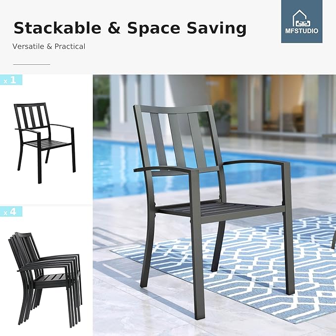 MFSTUDIO Outdoor Dining Set for 8, Patio Table and Chairs Set with Umbrella Hole, 9 Piece Metal Patio Dining Sets, Outdoor Patio Furniture Set for Deck Backyard Poolside Garden