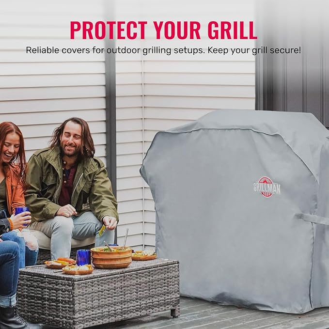 Grillman Premium Grill Cover for Outdoor Grill - Heavy-Duty Waterproof BBQ Grill Cover - Rip-Proof and Wind-Resistant - Large Barbecue Gas Grill Cover for Backyard - Gray (64" L x 24" W x 48" H)