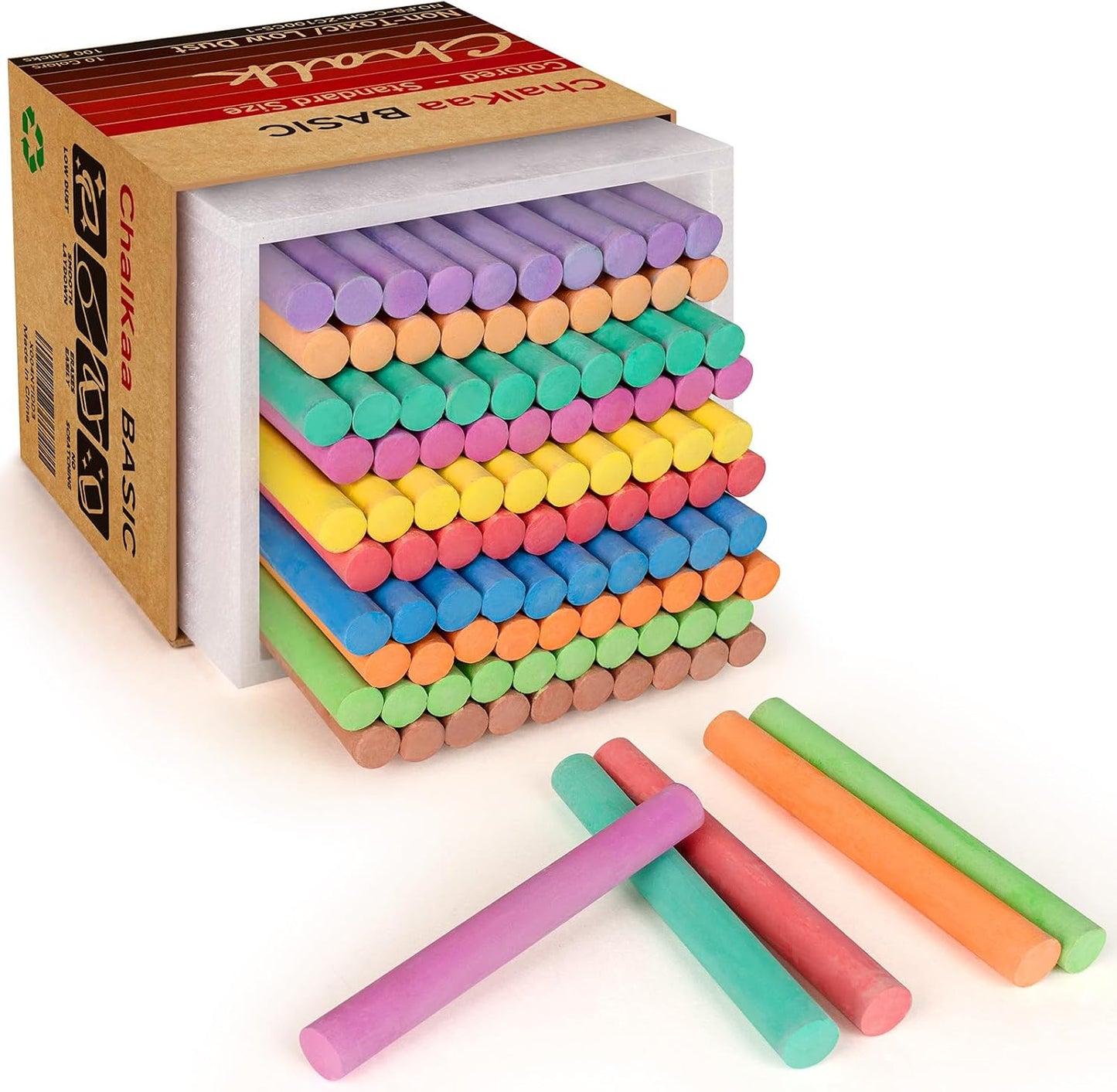 Dustless Colored Chalk 100PCS, 10 Colors Non-Toxic Classroom Chalks for Teachers & Students, School Chalkboard Supplies