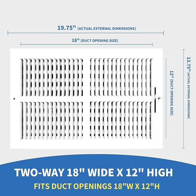 18x12 Vent Register [Duct Opening], Vent Covers for Home Ceiling, Two-Way Ventilation Register, Adjustable Solid Steel Wall Register Vent Cover (18"W x12"H [Duct Opening])