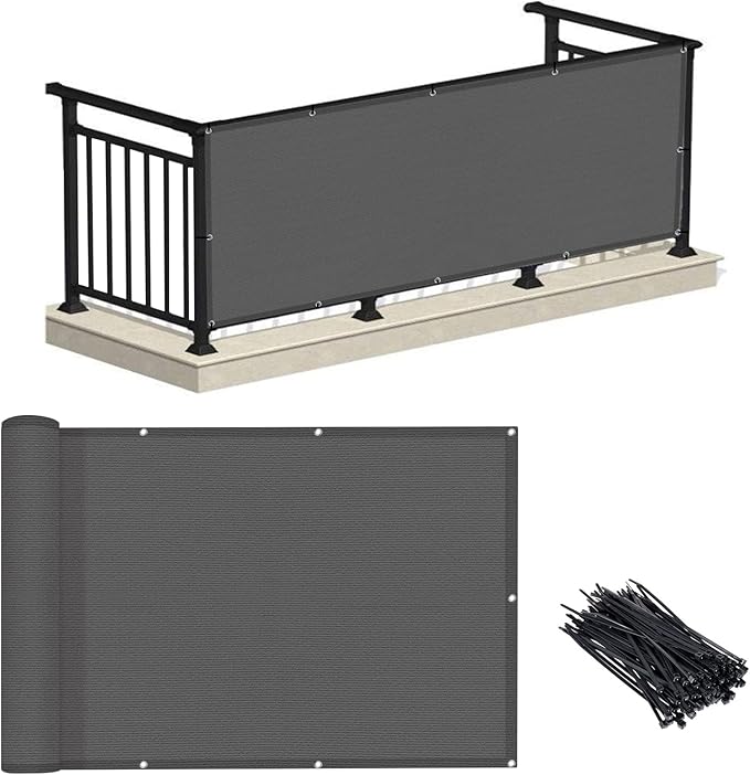 LOVE STORY 2.5' x 10' Dark Grey Balcony Screen Privacy Fence Cover UV Protection (HDPE) Weather-Resistant 3 FT Height Shield for Deck, Patio, Backyard, Outdoor Pool, Porch, Railing