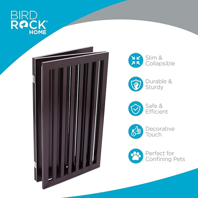 INTERNET'S BEST Dog Gate Indoor Freestanding Pet Barrier, Folding Wood Dog Fence, Extra Wide Doorway Puppy Gate, Indoor Animal Privacy Panel, Wooden Cat Fence - 3 Panel - 36", Espresso