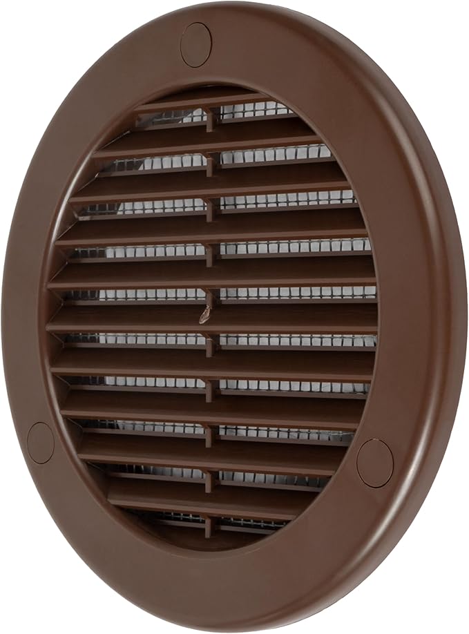 4 Inch [Opening] Brown Air Vent Cover – Pack of 5 – Plastic Round Air Vent Grill Cover for Wall or Ceiling, Built-in Mesh Screen/HVAC Return Air Register – Modern Louvered Design