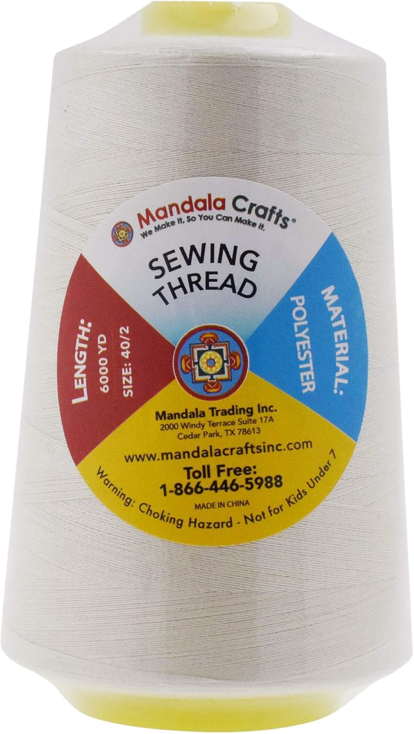 Mandala Crafts 4 Pack of Serger Threads Cones Spools - 40S/2 24000 Yards Polyester Off White Threads for Sergers Machine and Overlock Quilting Sewing Machine