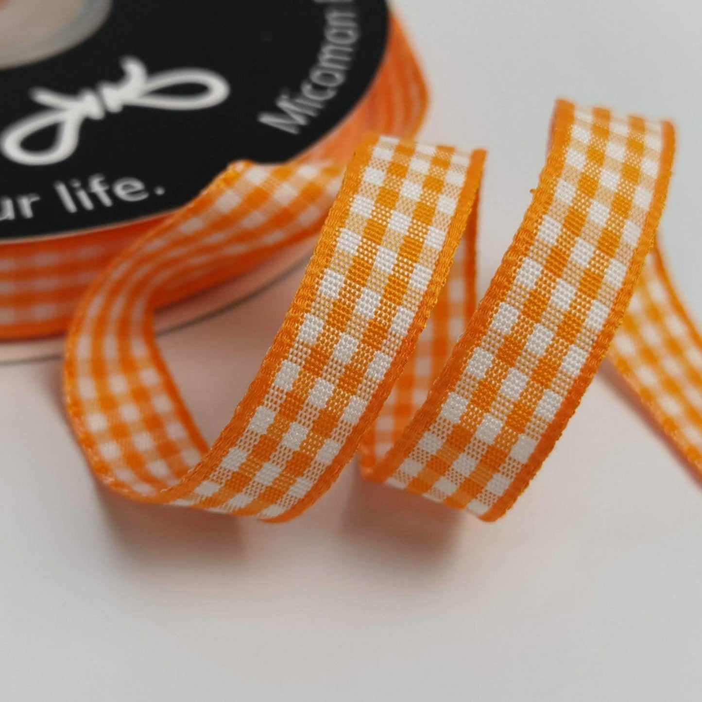 Orange Gingham Plaid Checked Ribbon 25 Yard Each Roll 100% Polyester (3/8", Orange)