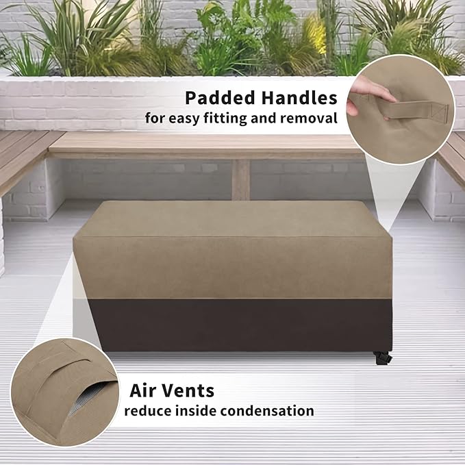 Easy-Going Patio Coffee Table Cover Small Outdoor Rectangular Table Cover, UV Resistant Waterproof Patio Furniture Ottoman Cover (48" Lx28 Wx16 H, Camel/Dark Brown)