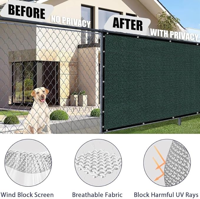 Privacy Fence Screen 5Ft X 87Ft Heavy Duty Outdoor Fencing Panels Windscreen Mesh Fabric Shade Net, 90% Visibility Blocking, Cable Zip Ties Included