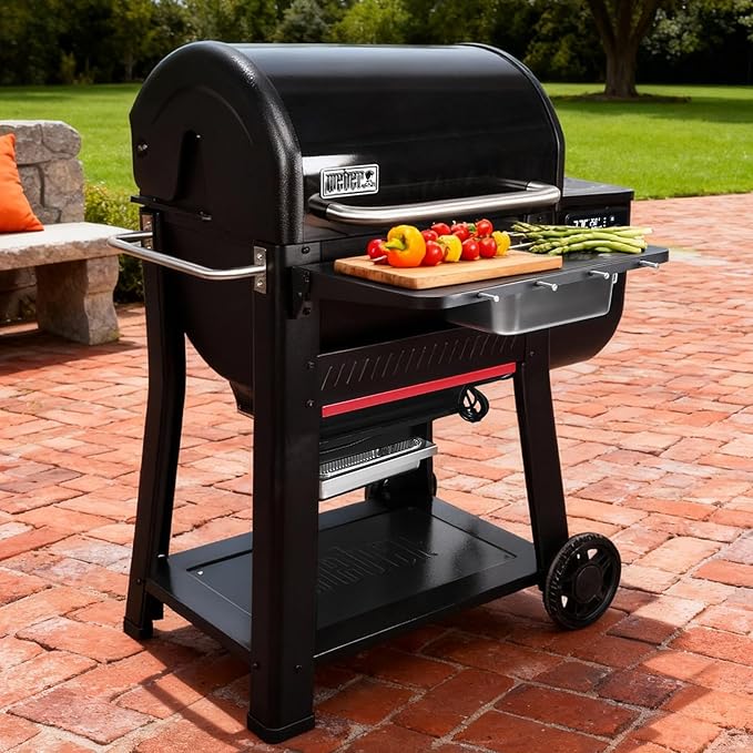 Utheer Front Folding Grill Table for Weber Searwood 600 – 23" x 14" Large Front Shelf with Stainless Steel Basin, Works Cutting Board, Lid & 5 Hooks, Heavy-Duty Weber Searwood 600 Accessories