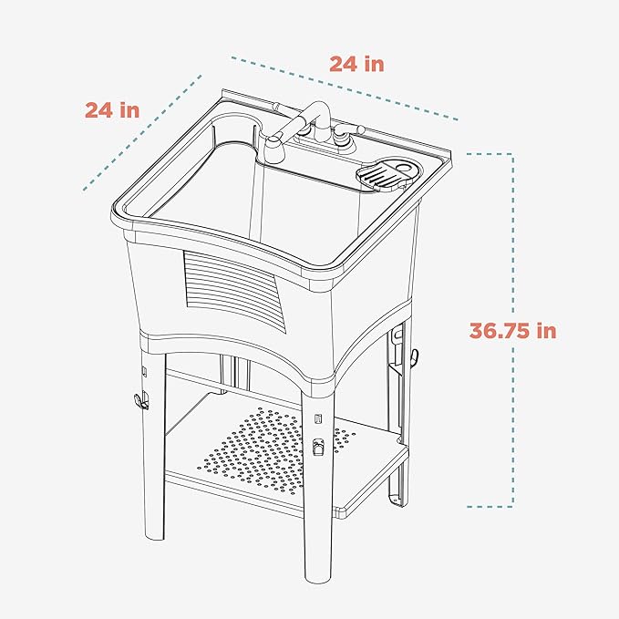 Zenna Home Utility Sink for Laundry Room and Garage, Freestanding Laundry Sink for Garage or Kitchen, Indoor & Outdoor Utility Tub with Pull-Out Faucet, Towel Bar, 24" W x 24" D x 36.75" H, White