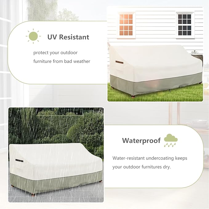 3-Seater Patio Sofa Cover,76 W x 32.5 D x 33 H Inches Outdoor Couch Cover,600D Heavy Duty Waterproof Outdoor Sofa Covers,Patio Furniture Covers,Beige