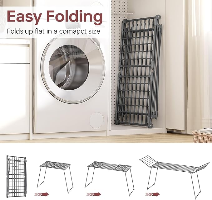 APEXCHASER Clothes Drying Rack Foldable, Large Drying Rack for Clothing Retractable, Winged Laundry Rack Folding Indoor Outdoor, Metal Clothes Airer for Bedding Towel Sweater Heavy Duty, Grey