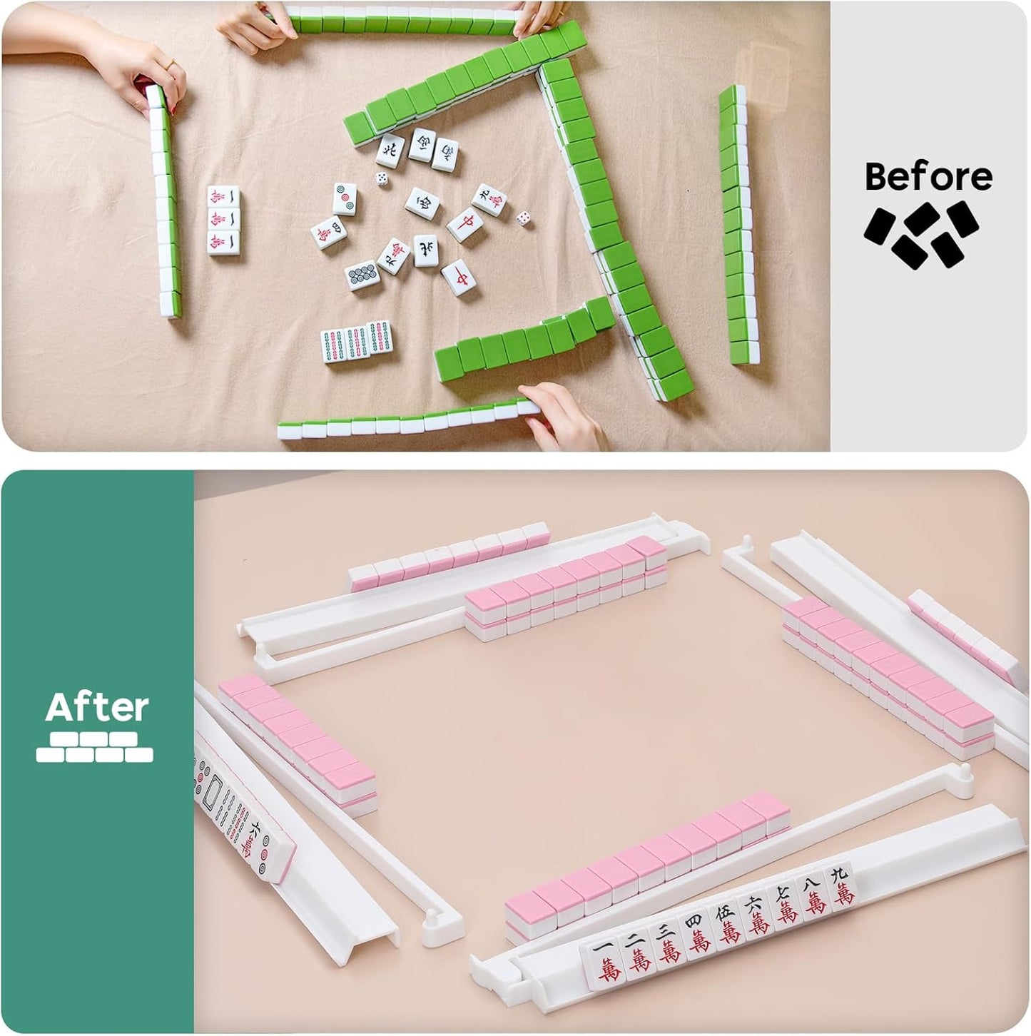 Mahjong Racks with Pushers Set of 4, Mahjong Tile Pushers and Racks, Acrylic Majiang Tile Holders Accessories (White)