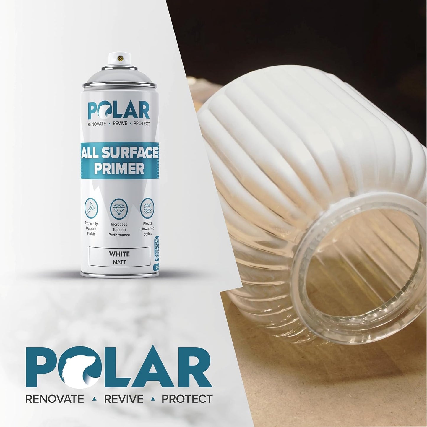 Polar All Surface Primer Matte White - 2 x 13.5 Fl Oz - Ideal for Wood, Metal, Plastic, Brick - Enhanced Adhesion & Quick Drying