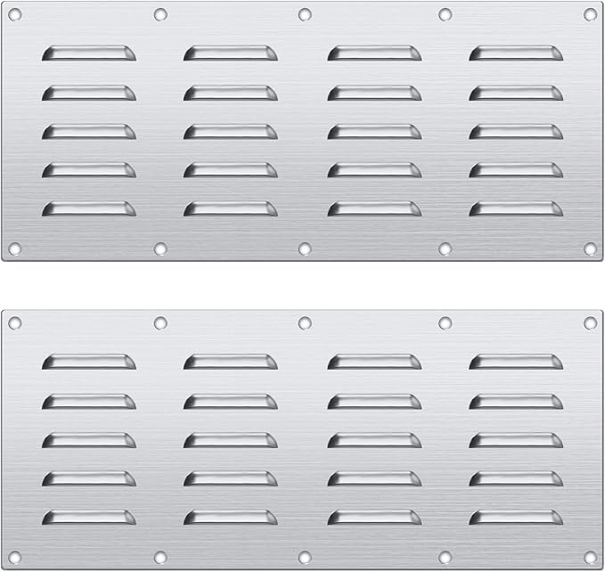 2 Pack Stainless Steel Venting Panel for BBQ Grill Accessory, 15x6.5 Inch (20-Slots), 304 Grade Metal Vent Cover for Masonry Fire Pits & Outdoor Kitchens, Weather Resistant, 15" by 6-1/2"
