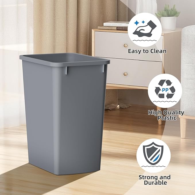 ROOMTEC Lightweight and Durable Slim Trash Can, Wastebaskets for Office, Workspace, Kitchen, Bathroom
