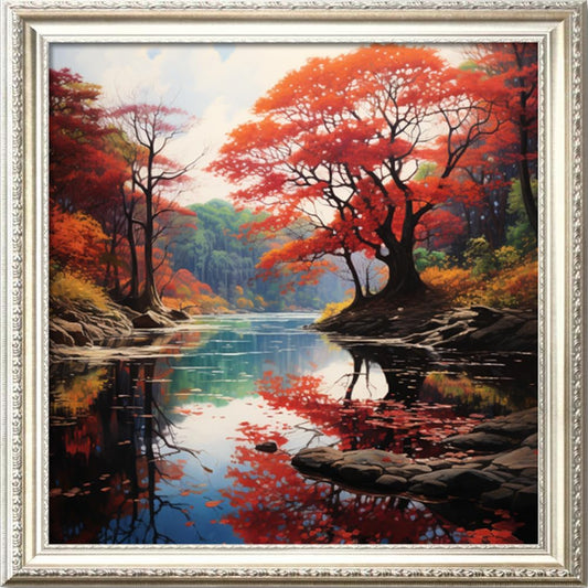 Leczany Cross Stitch Stamped Kit for Adults or Kids - Beautiful Riverside Scenery | DIY Embroidery Starter Patterns Craft Kit Needlepoint for Beginner | 11CT, 3 Strands | 17.7x17.7 inches