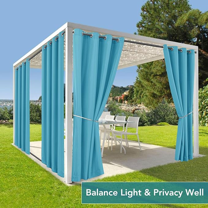 HolidayIdeas Gazebo Curtains Outdoor Waterproof 4 Panels-Windproof Weatherproof Privacy Outside Curtains-Grommet Top and Tab Bottom Drape for Patio, Porch, Pergola, Cabana, Backyard 54x95 Inch Teal