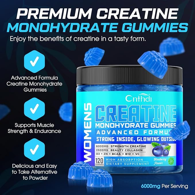 CNFDHI Creatine Monohydrate Gummies for Women, Booty Builder Supplement with Collagen & BCAA, L-Taurine, L Carnitine, Creatine Gummies Supports Glute Growth & Reduces Cellulite Appearance, 120 Count
