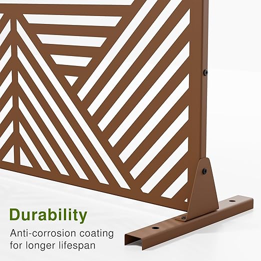 Casaphoria 72" H x 47" W Metal Outdoor Privacy Screen, Freestanding Decorative Divider for Patio, Deck, Balcony, and Garden with Stable Base, Brown Zodiac
