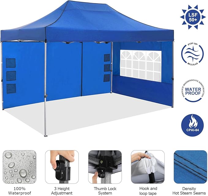 COBIZI 10x15 Pop up Canopy Tent 10x15 Canopy with 4 Sidewalls Waterproof Heavy Duty Commercial Canopy for Parties Outdoor Garden Gazebo Tent, Carry Bag(10x15ft, Blue)