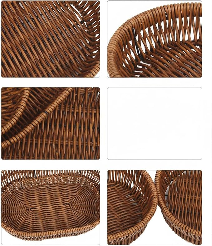 Imitation Wicker Bread Baskets, 3 Pack Rattan Food Serving Basket Handwoven Bread Baskets For Vegetables, Home, Kitchen, Restaurant, Outdoor, (11'',9.5'',8.3'')
