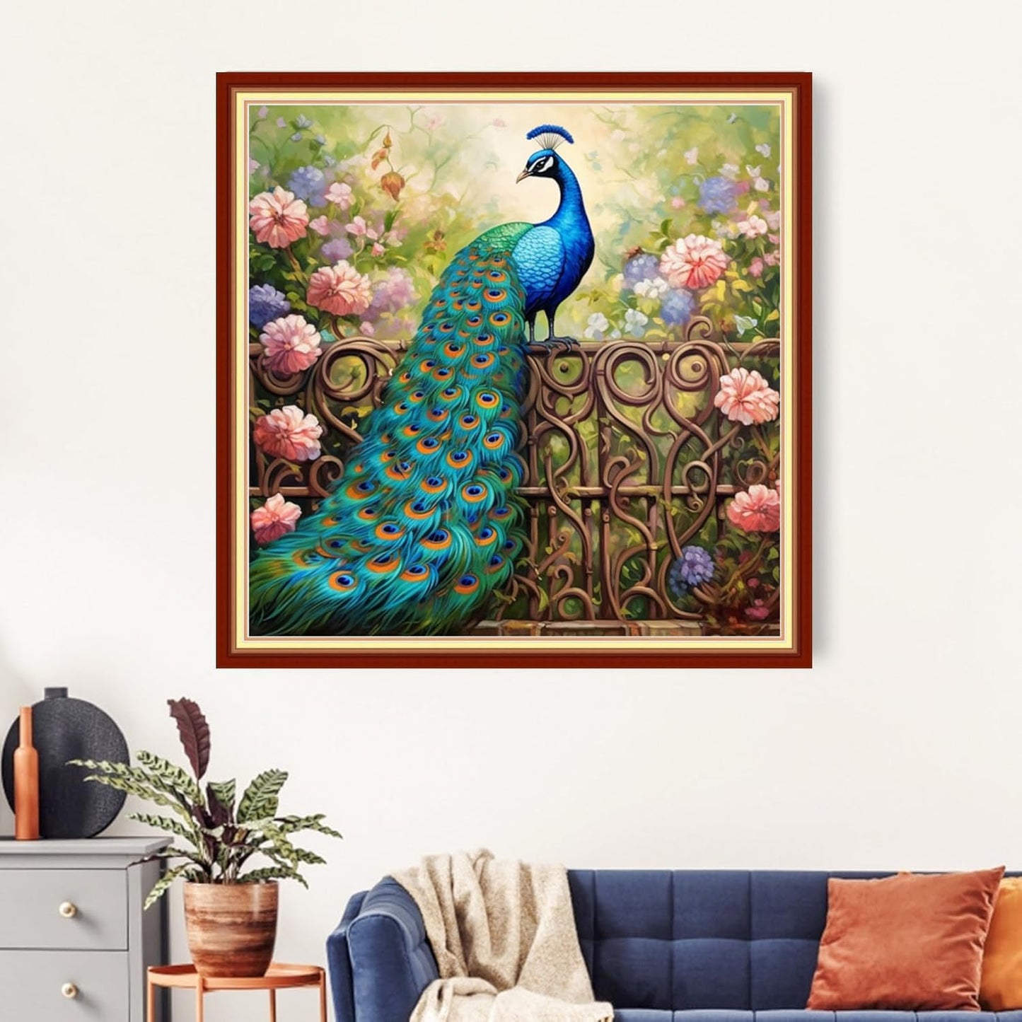 Artvxeay Stamped Cross Stitch Kits Beginners Full Range of Embroidery Starter Kits for Adults Printed Cross Stitching DIY Needlepoint Kit 11CT - (Peacock Flowers 18x18 inch)