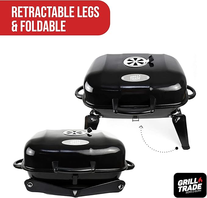 Grill Trade Portable Charcoal Grill - Mini BBQ Grill - Small Table Top Charcoal Grill for Camping, Outdoor Cooking - Foldable Camping Grill for Picnics, Tailgating and Backyard Grilling