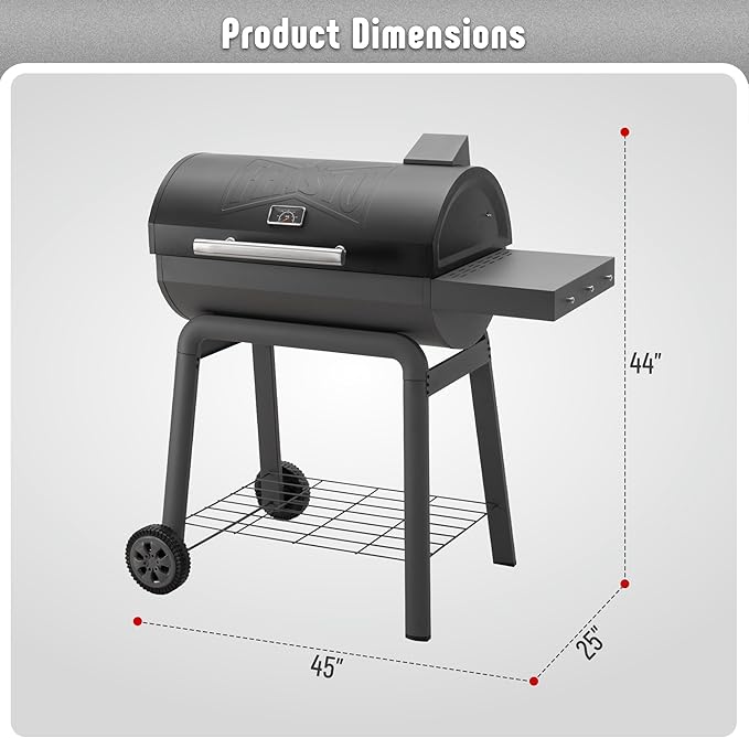 BBQ Charcoal Grill with Side Table, 30-In Heavy Duty Outdoor BBQ Grill with 647 Sq. In Cooking Area for Outdoor Barbecue in Backyard, Patio and Parties, Black