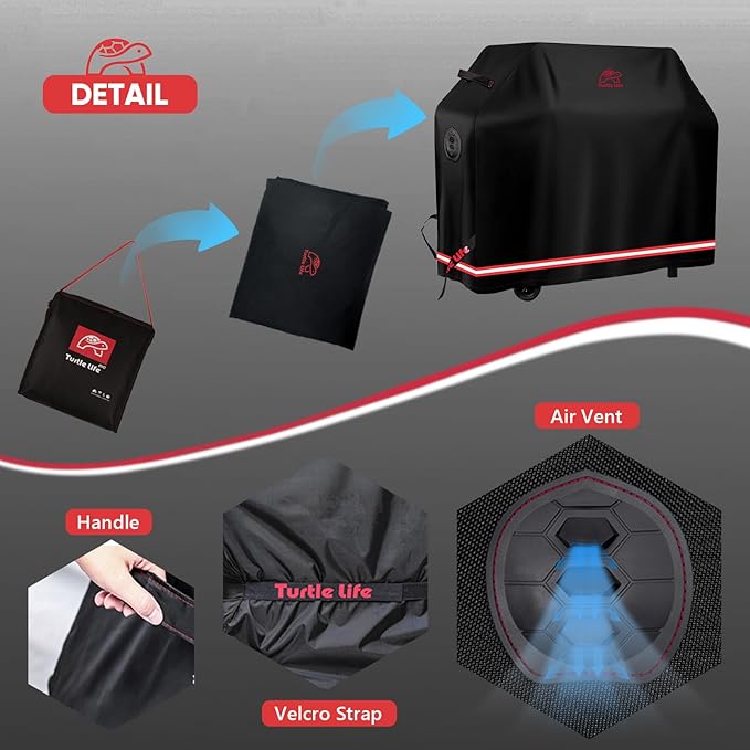 Turtle Life BBQ Grill Cover, 58 Inch Heavy Duty Waterproof 3-4 Burner Barbecue Gas Grill Covers for Weber Spirit Char-Broil Performance and Signature, Black