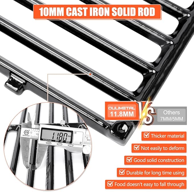 QuliMetal 66089 66097 18.7" Grill Grates for Weber Genesis 2 E-410/E-415/E-435, Grill Parts for Genesis II/LX E-440 Series Gas, Upgraded Cast Iron Grill Grates Replacements for Weber Genesis GS4