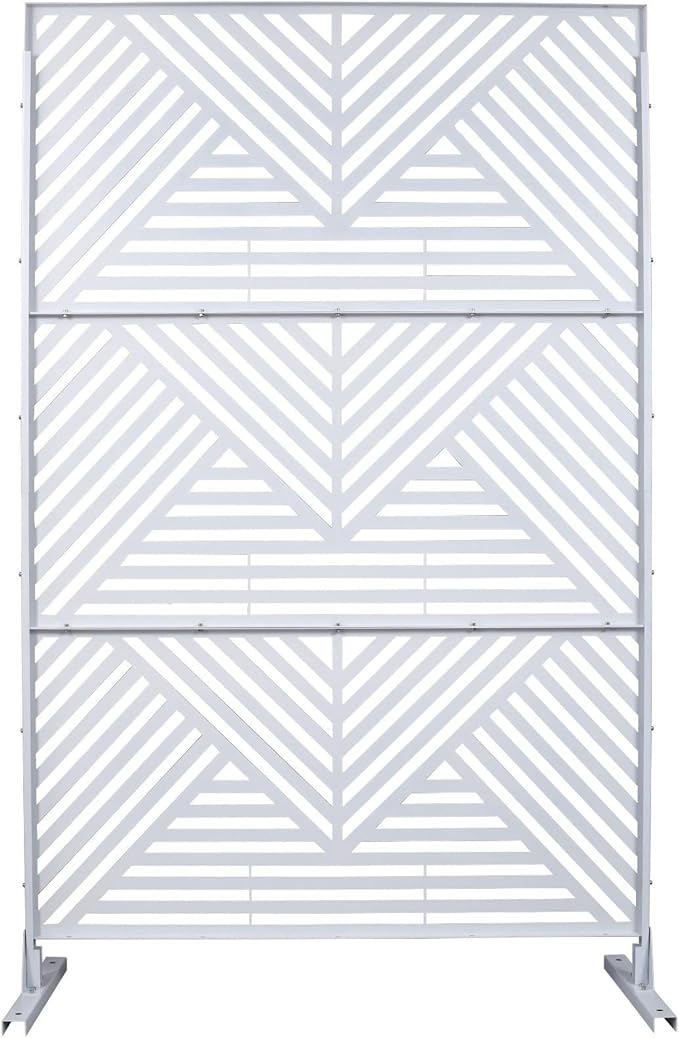 Outdoor Privacy Screen with Geometric Design – Metal Decorative Panel, Freestanding Partition, Weather-Resistant, 76"x48" for Garden, Patio, Balcony, and Yard, White