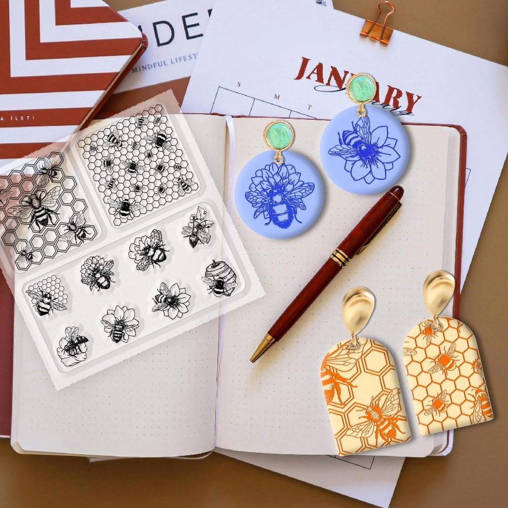 CHGCRAFT Polymer Clay Texture Sheets Bee Pattern Polymer Clay Texture Mat Insect Silicone Mat Silicone Molding Pattern Sheets for Pottery Earrings Jewelry Making