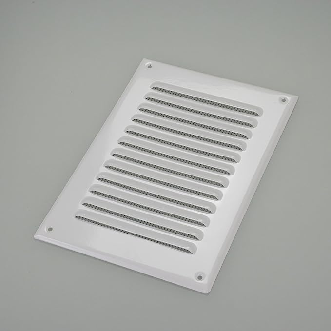 Square Ventilation Grille / 5" x 7" Inch Inside Measurement/White Metal Air Vent Louver - Inside/Outside use / 6.5" x 9.5" Inch Outer Measurement