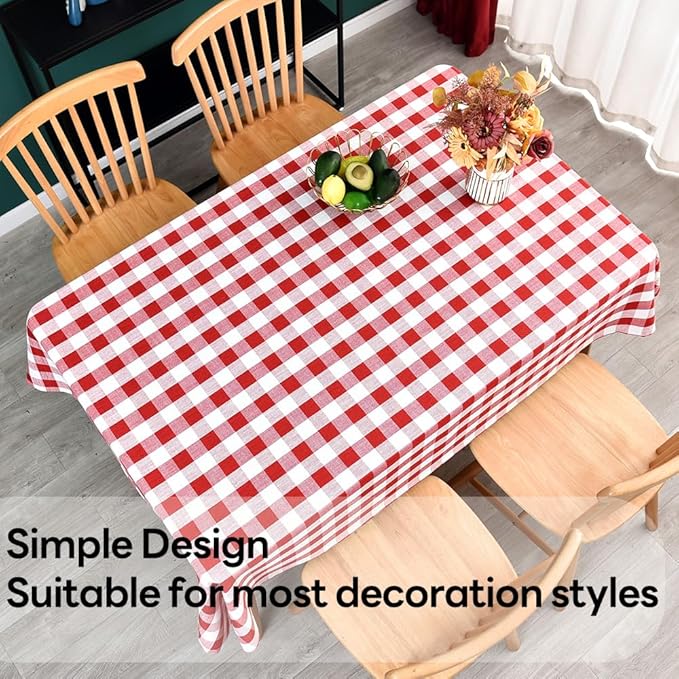 Gingham Tablecloth Rectangle Table Cloth Heavy Duty Cotton Checkered Table Cover for Spring Picnic Kitchen Dining(C-Red, 52x98 inch)