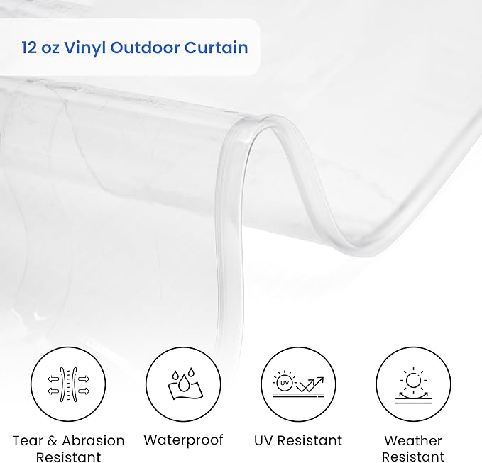 Covers & all Outdoor Clear Tarp Curtain, 18oz Clear Outdoor Curtains For Patio, Waterproof & Tear Proof Transparent PVC Vinyl Tarp with Rustrpoof Grommets for Porch, Gazebos, Balcony (8'H x 10'W feet)