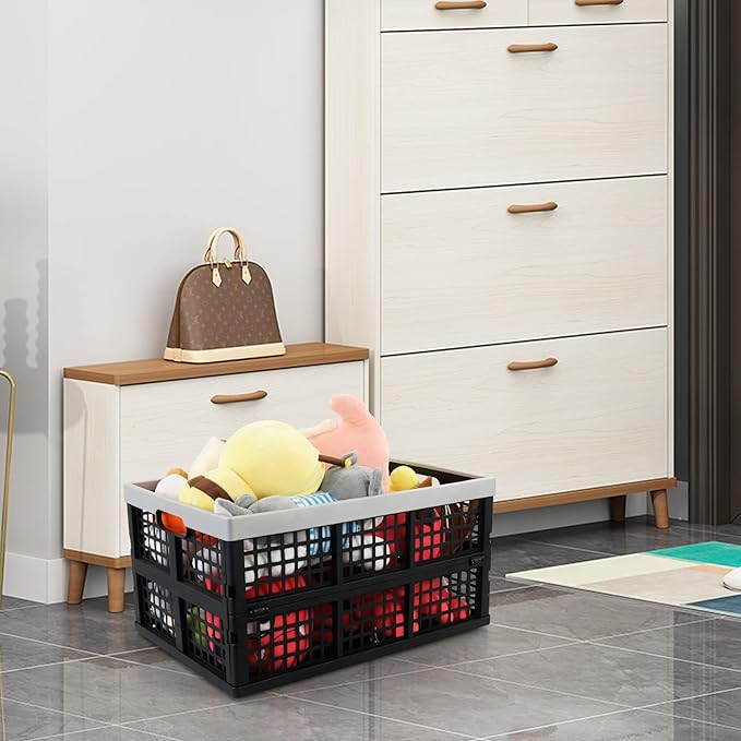 42 L Collapsible Crate Storage, Plastic Folding Storage Crates, 2 Pack