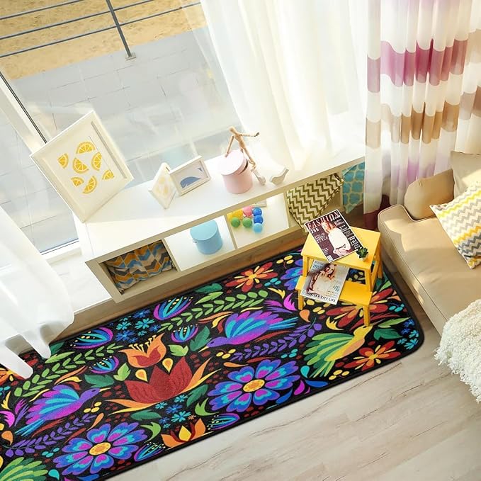 Floral Mexican Birds Doormat Area Rugs Floor Mat for Patio Front Door Entry Garage Kitchen Bathroom 72x24 in