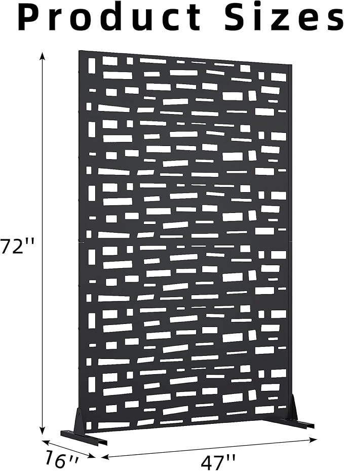 Casaphoria Metal Privacy Screen Outdoor, 72" H x 47" W Freestanding Decorative Privacy Screen for Patio Deck Balcony Garden with Stable Base, Black-Gerald