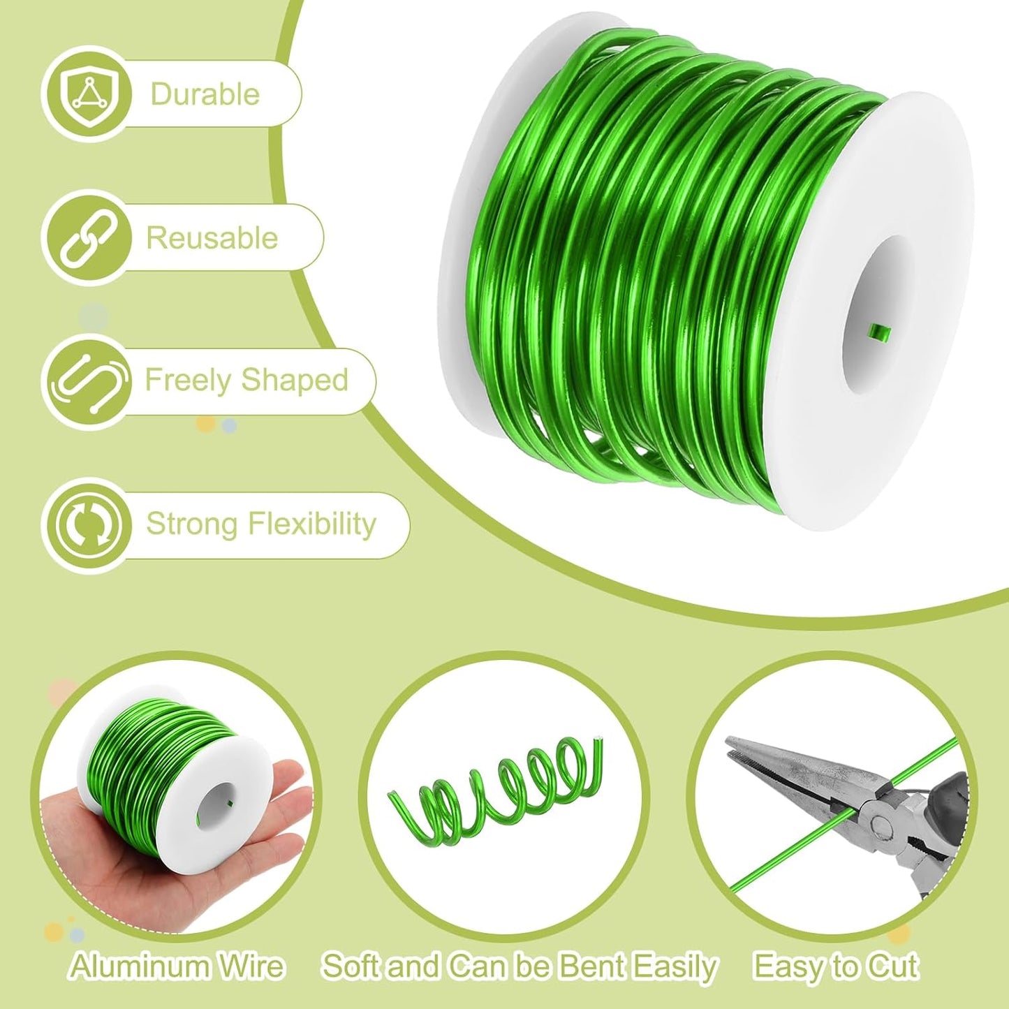 MECCANIXITY 9 Gauge Anodized Aluminum Craft Wire Bendable Bonsai Training Wire 56 Feet 3mm for Sculpting Crafts Wreath Floral Beading Jewelry Making, Green