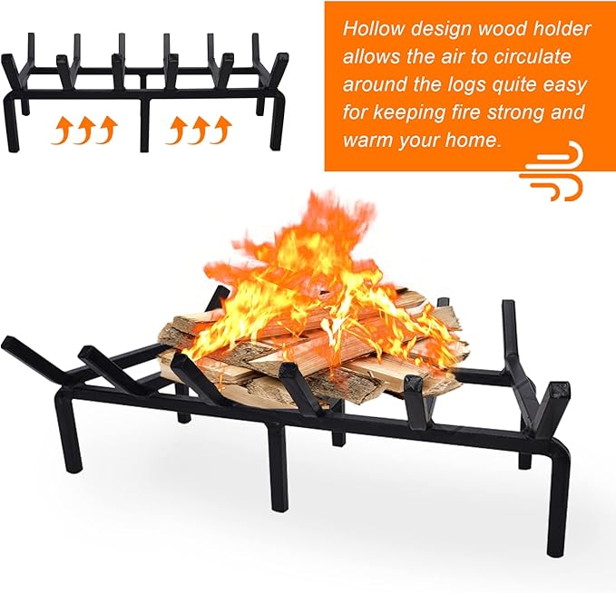 Heavy Duty Solid Steel Fire Grate - 20 Inch Wood Log Rack for Indoor Hearth, Outdoor Fire Pit & Chimney