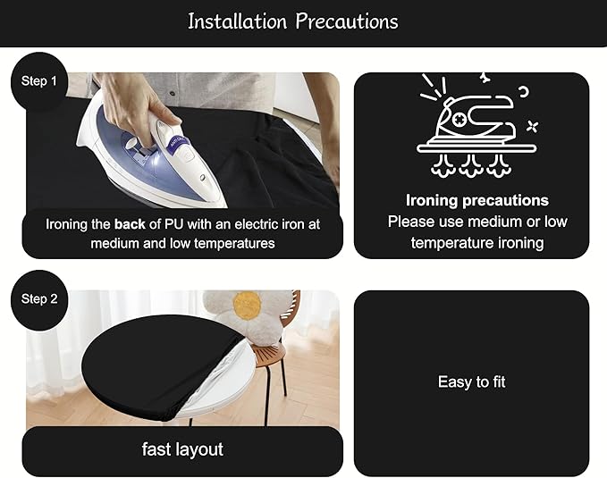 Round Fitted PU Tablecloth with High Elastic Edge 59 Inch Dia Waterproof Oil Proof Table Cloth Anti-Scald Stain-Resistant Wipeable Table Cover for Indoor Outdoor Picnic (Black,59" Dia)